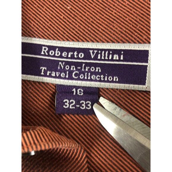 Roberto Villini Men's Orange Herringbone Non-Iron Shirt 100% Cotton 16 32/33 - Picture 8 of 8